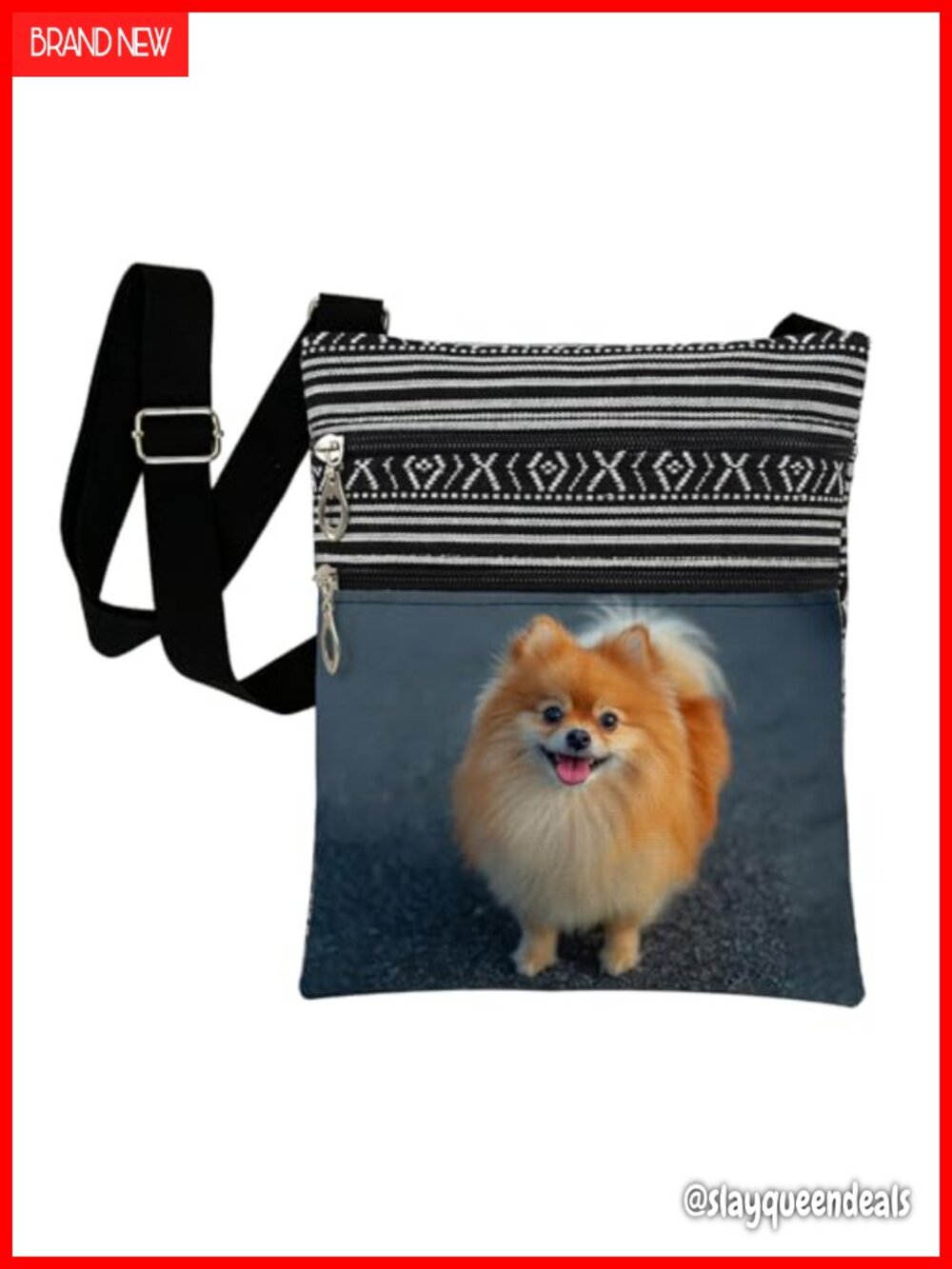 Pomeranian Crossbody Bag Cute Dog Print Adjustable Strap Purse Messenger Bag